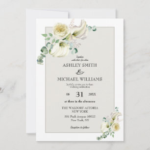 Elegant White Calla Lily & Eucalyptus Wedding Invitation
