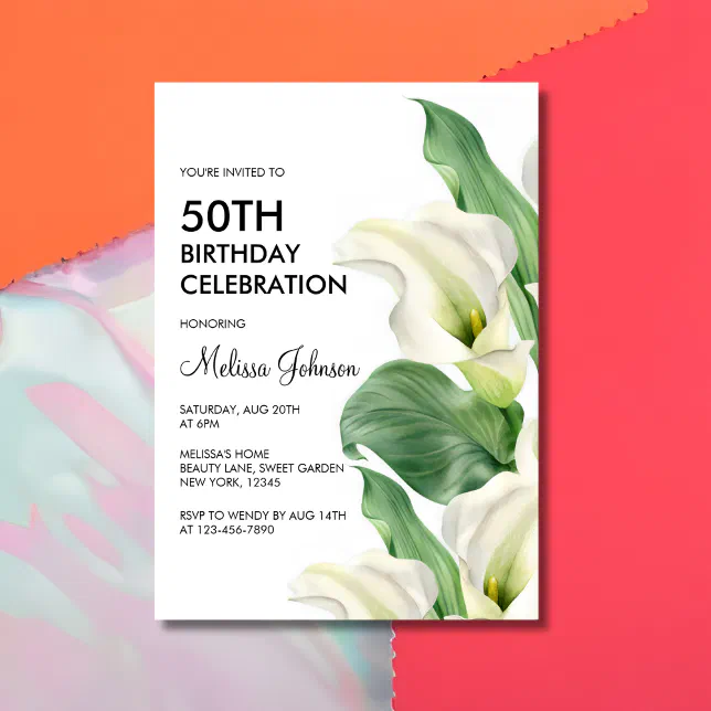 Elegant White Calla Lily Floral Greenery Birthday Invitation | Zazzle