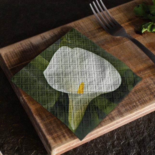 Elegant White Calla Lily Floral Napkin (In Situ Table)