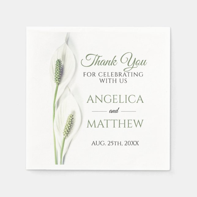 Elegant White Calla Lily Flowers Floral Thank You Napkin (Front)