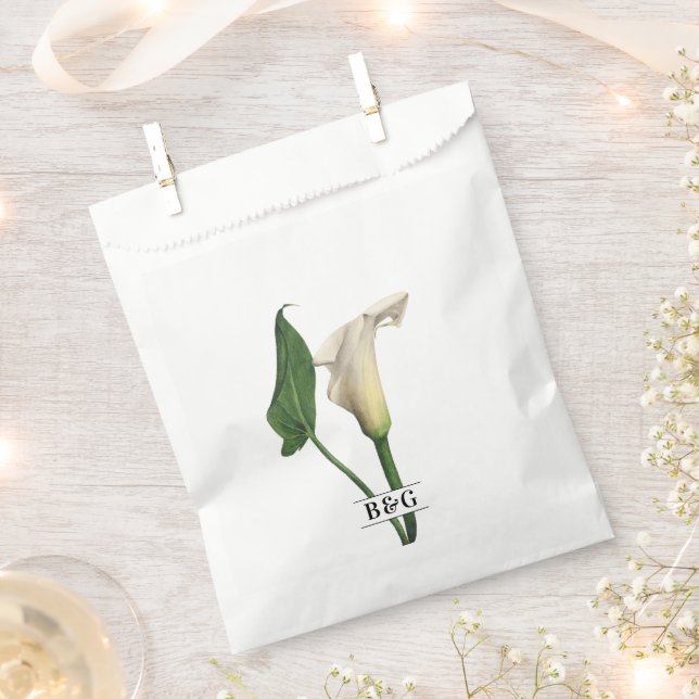 Elegant White Calla Lily Green Botanical Wedding Favour Bags (Clipped)
