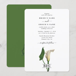 Elegant White Calla Lily Green Botanical Wedding Invitation