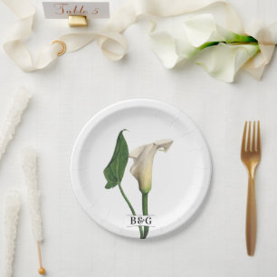 Elegant White Calla Lily Green Botanical Wedding Paper Plate