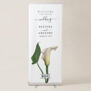 Elegant White Calla Lily Green Botanical Wedding Retractable Banner