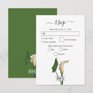 Elegant White Calla Lily Green Botanical Wedding RSVP Card