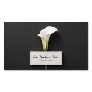 Elegant White Calla Lily Minimalist Black Memorial Magnetic Business Card