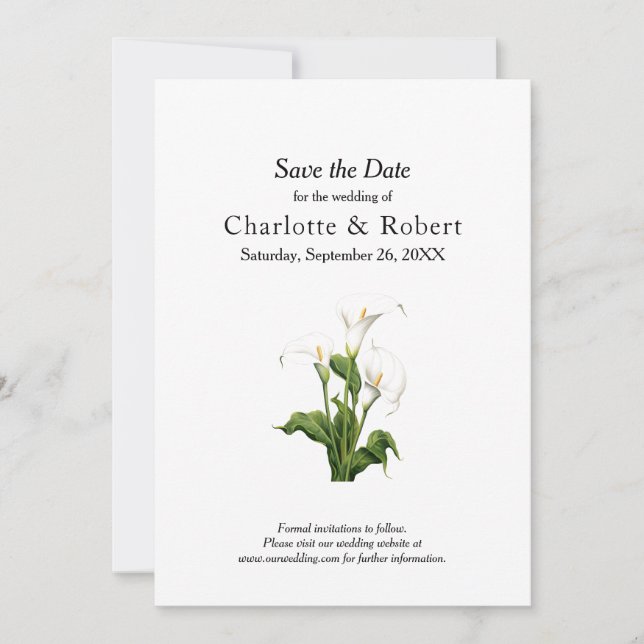 Elegant White Calla Lily Save The Date (Front)