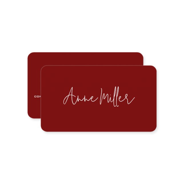 Elegant White Calligraphy Name on Dark-Red  Business Card (Front/Back In Situ)