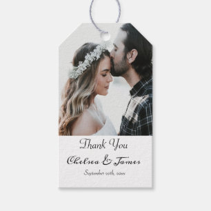Elegant White Calligraphy Photo Wedding Thank You Gift Tags
