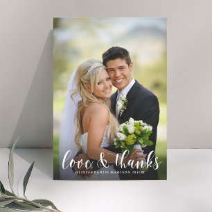 Elegant White Calligraphy Wedding Thank You Photo Card