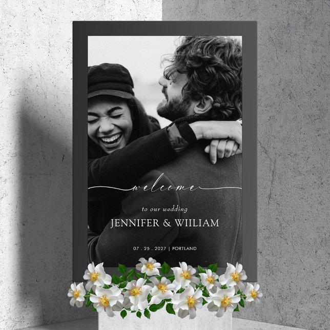 Elegant White Calligraphy Wedding Welcome Photo Acrylic Sign (Elegant White Calligraphy Wedding Welcome Photo Acrylic Sign)