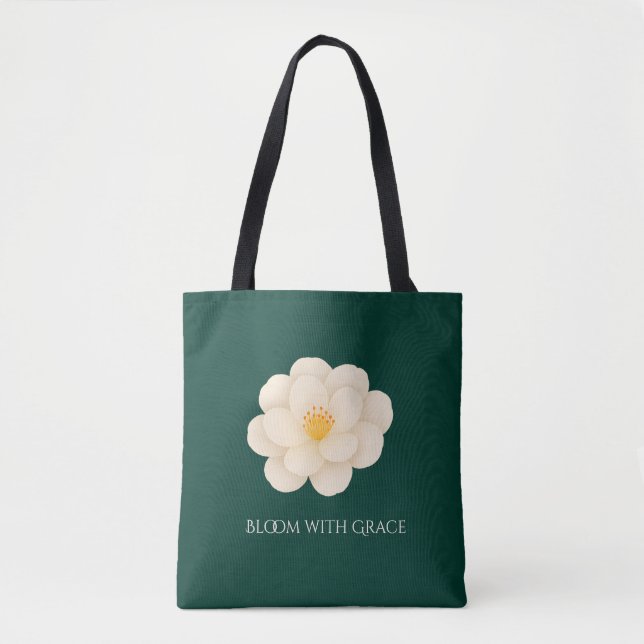 Elegant White Camellia Deep Green Botanical Bloom  Tote Bag (Front)