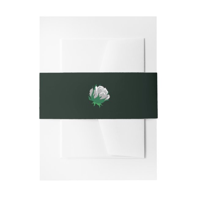 Elegant White Camellia on Green Invitation Belly Band (Front Example)