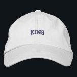 Elegant White Cap Featuring Custom King Text Hat<br><div class="desc">Crafted from soft cotton,  this adjustable cap showcases the "King" text in bold embroidery. The lightweight design ensures comfort for daily wear while adding a statement to your style.</div>