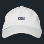 Elegant White Cap Featuring Custom King Text Hat<br><div class="desc">Crafted from soft cotton,  this adjustable cap showcases the "King" text in bold embroidery. The lightweight design ensures comfort for daily wear while adding a statement to your style.</div>