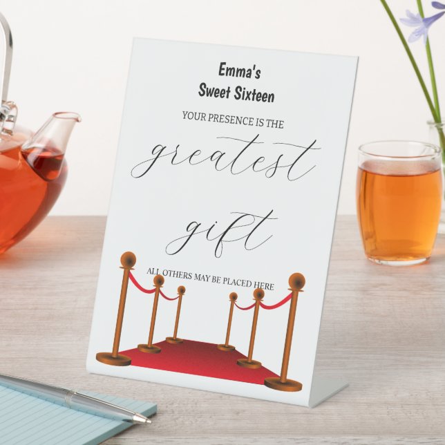 Elegant White Carpet Hollywood Cards Gift Birthday Pedestal Sign (In SItu)