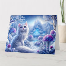 Elegant White Cat in a Snowy Magical Realm