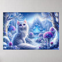 Elegant White Cat in a Snowy Magical Realm
