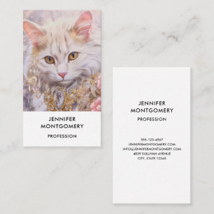 Elegant White Cat in Gold and Diamonds Business Card
