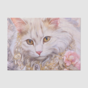 Elegant White Cat in Gold and Diamonds Tissue Paper