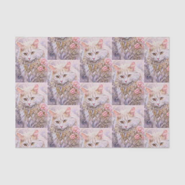 Elegant White Cat in Luxury Jewels Pattern Tissue Paper (Front)