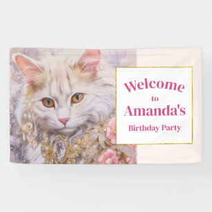 Elegant White Cat Luxury Jewels Birthday Welcome Banner