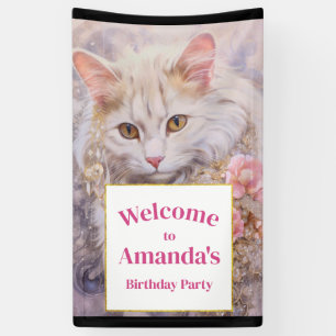 Elegant White Cat Luxury Jewels Birthday Welcome Banner