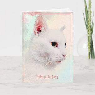 Elegant White Cat Watercolor Birthday Greeting Card