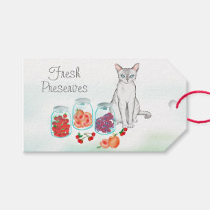 Elegant White Cat with Fresh Fruit Preserves Gift Tags