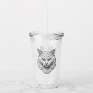 Elegant White Cat with Golden Eyes Acrylic Tumbler