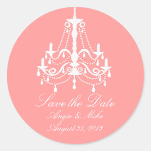 Elegant White Chandelier Save the Date Wedding Classic Round Sticker