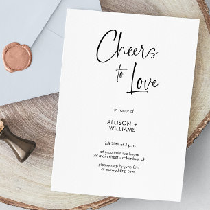 Elegant White Cheers to Love Script Wedding Invitation