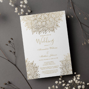 Elegant white chic gold floral mandala Wedding Invitation