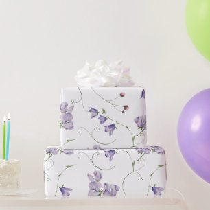 Elegant White Chic Purple Floral Wrapping Paper