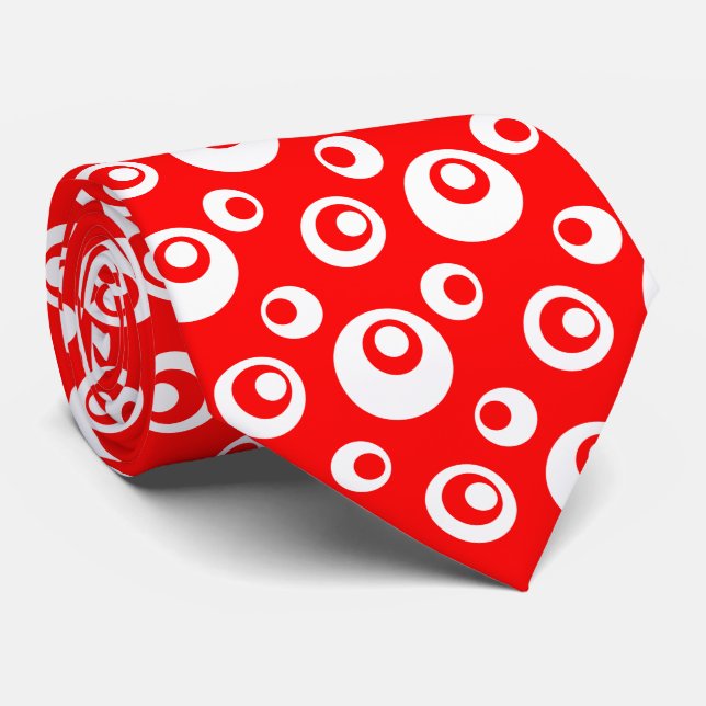 Elegant White Chris Dots On Red Background Tie (Rolled)