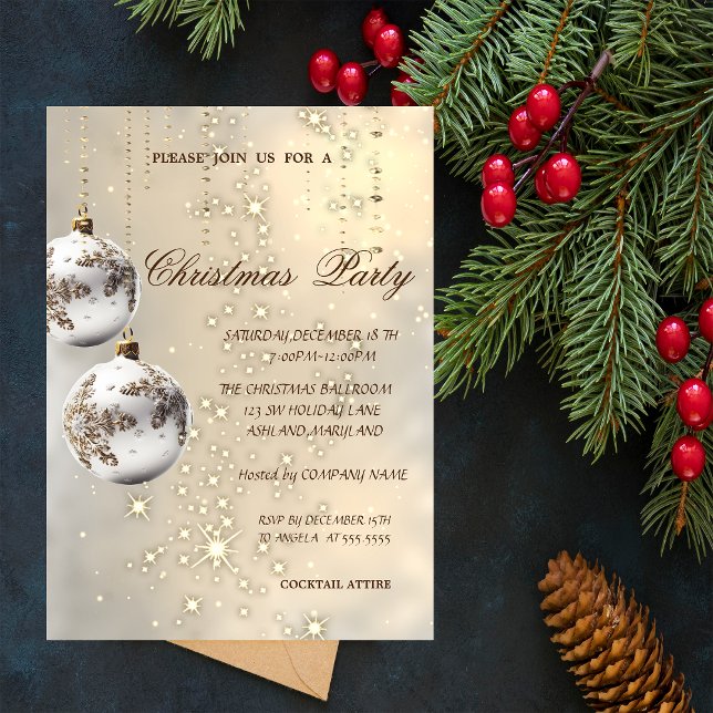 Elegant White Christmas Balls,Christmas Party Invitation (Creator Uploaded)