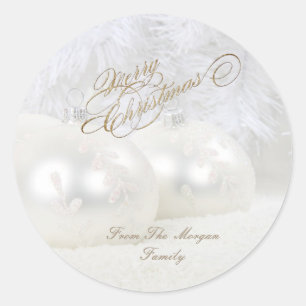 Elegant White  Christmas Balls Classic Round Sticker