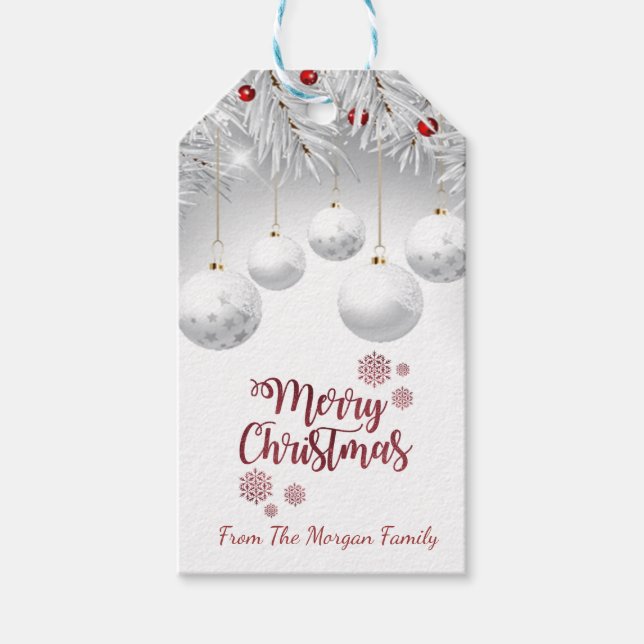 Elegant White Christmas Balls  Gift Tags (Front)