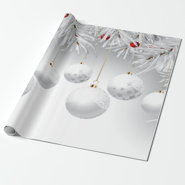 Elegant White Christmas Balls Holiday  Wrapping Paper (Unrolled)