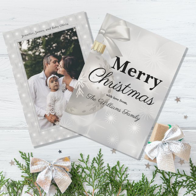 Elegant White Christmas Ornament Holiday Party  (ELEGANT WHITE CHRISTMAS ORNAMENT HOLIDAY PHOTO GREETING CARD)