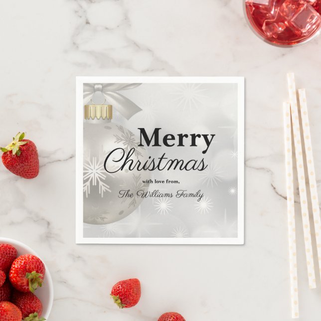 Elegant White Christmas Ornament Holiday Party   Napkin (Insitu)