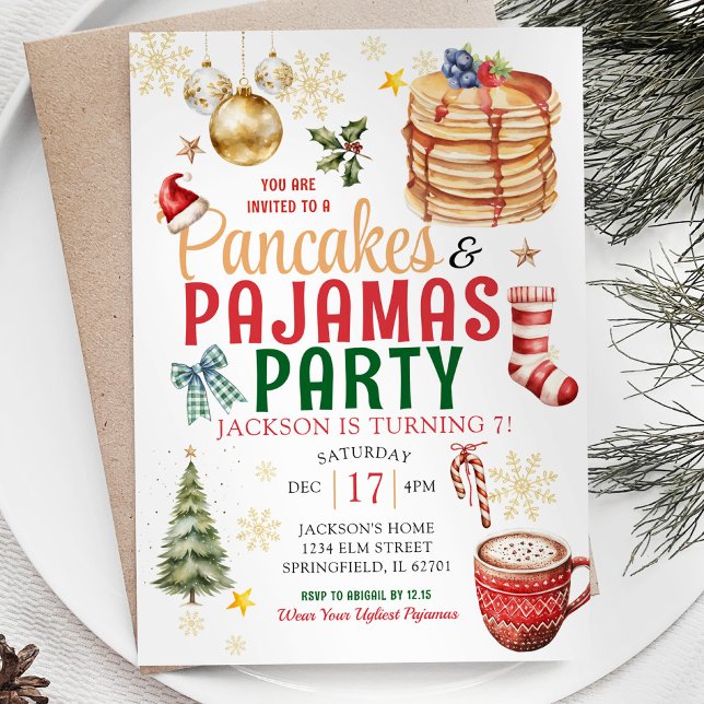 Elegant White Christmas Pancake Pyjamas Birthday I Invitation (Creator Uploaded)