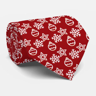 Elegant White Christmas Pattern on Maroon Tie
