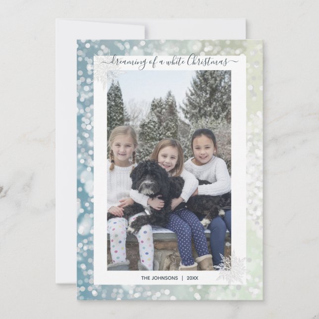 Elegant White Christmas Snowflake Crystal Bokeh Holiday Card (Front)