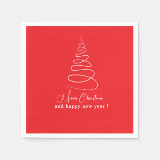 Elegant White Christmas Tree Red Christmas Napkin