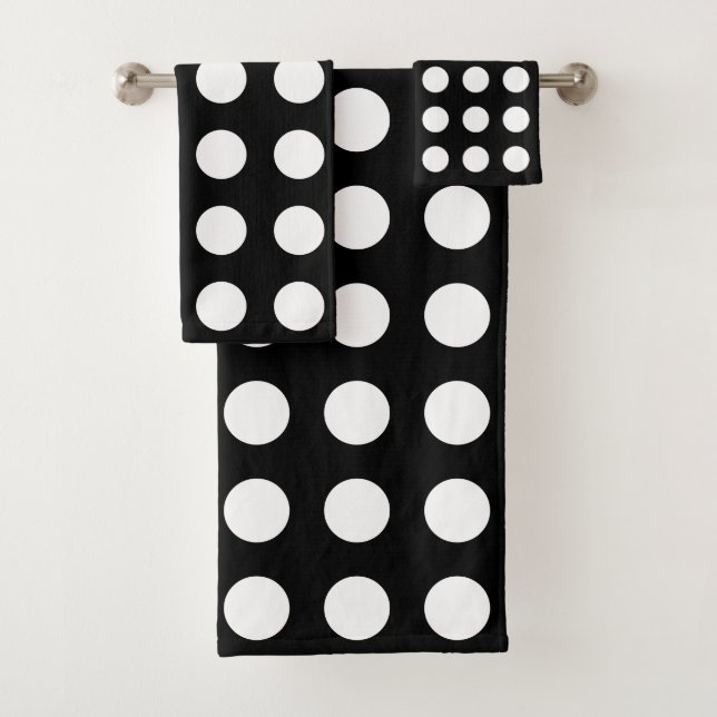 Elegant White Circles on Black Bath Towel Set (Insitu)