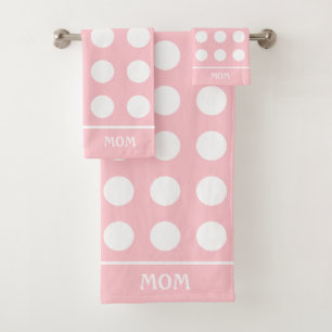 Elegant White Circles on Light Pink with Mum in Bath Towel Set