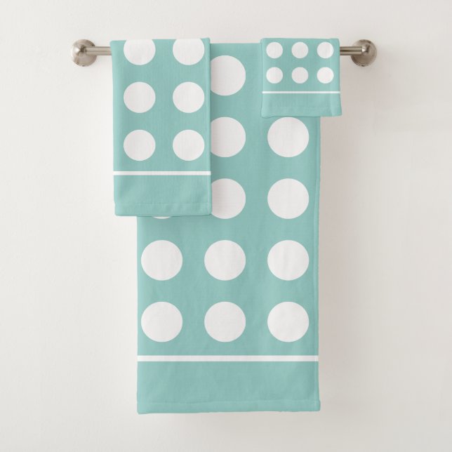 Elegant White Circles on Teal Bath Towel Set (Insitu)