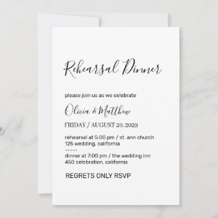 Elegant White Classic Minimalist Rehearsal Dinner  Invitation