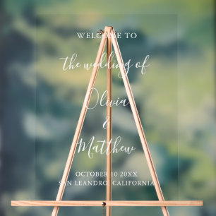 Elegant White Classic Minimalist Wedding Acrylic Sign